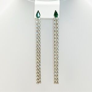 EUC Vintage 1980s Long Rhinestone & Green Crystal Statement Earrings | 4”